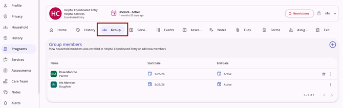 Program Enrollment Group Tab