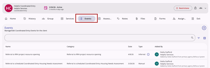 Program Enrollment_Coordinated Entry Events Tab