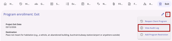 Program Exit Tab.View Audit Log