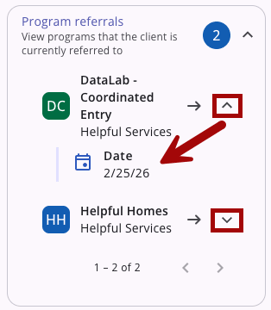 Program Referrals Widget.Drop down arrow