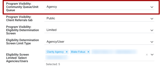 Program Visibility Agency Selection Option