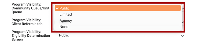 Program Visibility Setting Options in Program Setup