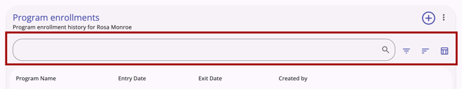 Program enrollment tab showing the standard search and filter options