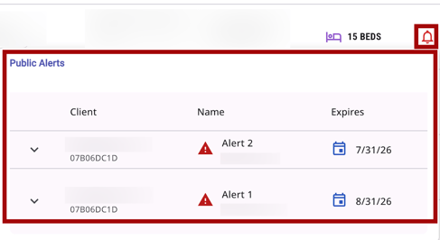 Public Alert with the details shown after a hover action