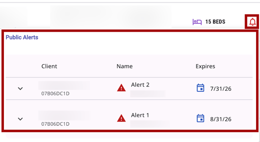 Public Alert with the details shown after a hover action