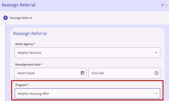 Reassign Referral.Select Program