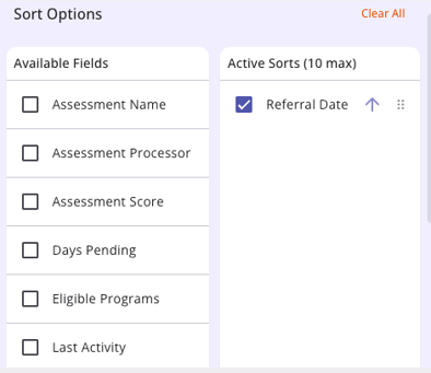 Referral Module Community Queue Sort Options