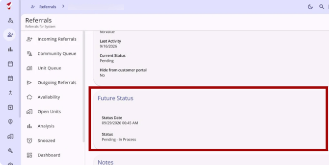 Referral with Future Date card showing