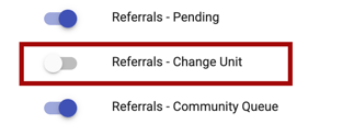 Referrals - Change Unit access right showing in order on Access Rights screen