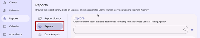 Reports Module with Explore highlighted