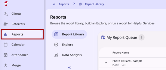 Reports module highlighted in the primary navigation menu