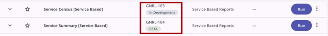 Reports showing a status badge under the reports report code