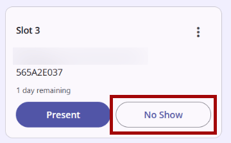 Reservation slot showing No Show button
