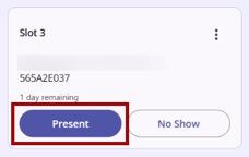 Reservation slot showing the Present and No Show buttons