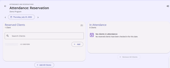 Reserved Clients View showing the 2 pane layout