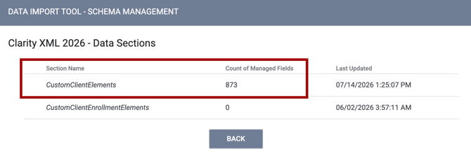Schema Management Clarity Data Section Column Update