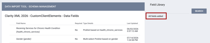Schema Management Clarity XML All Fields Added Message