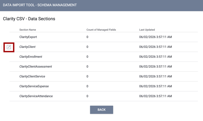 Schema Management Data Section View or Edit Icons for Viewing