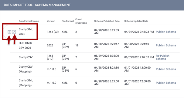Schema Management View or Select Icons