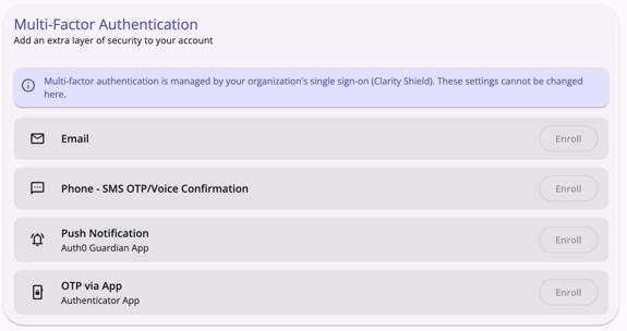 Security Settings tab with Multi Factor Authentication section displayed