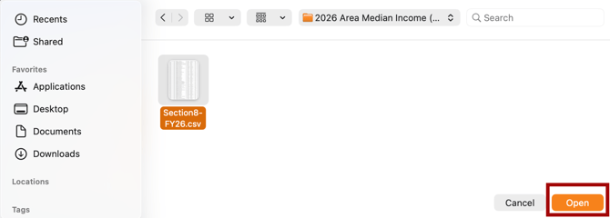 Select CSV File and Open process
