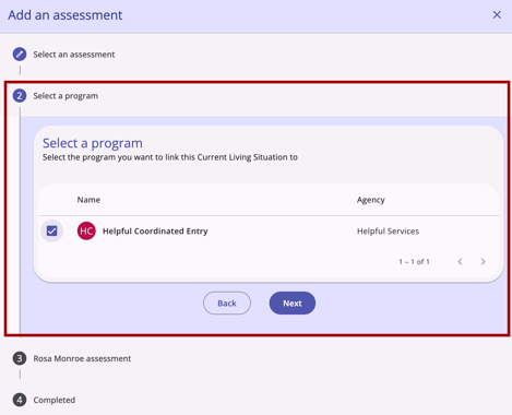 Select a program for CLS in Assessments tab workflow