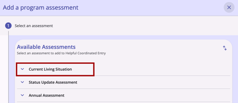 Select an assessment step on the Add a program assessment workflow