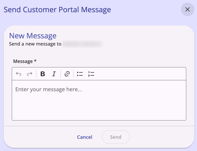 Send Client Portal Message modal with Message box
