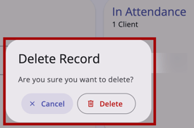 Service Attendance View showing the Delete Confirmation meesage