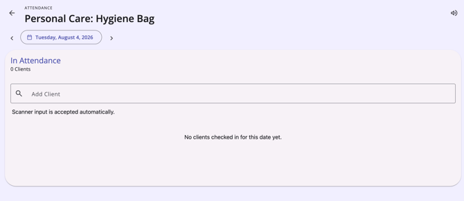 Service Attendance View showing the In Attendance pane only