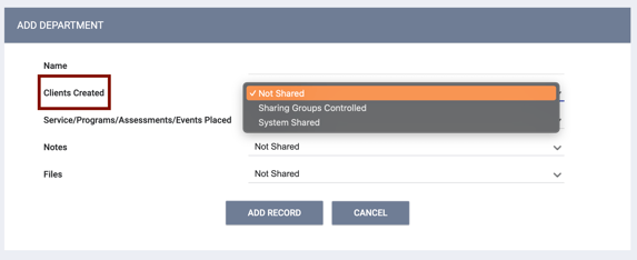 Sharing Depts.Sharing Groups controlled