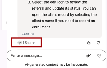 Source and book icon shown on chat widget