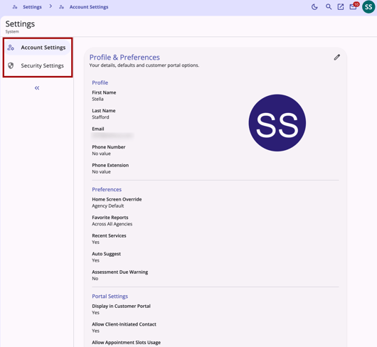 Staff Member Account Settings with 2 Tabs Highlighted