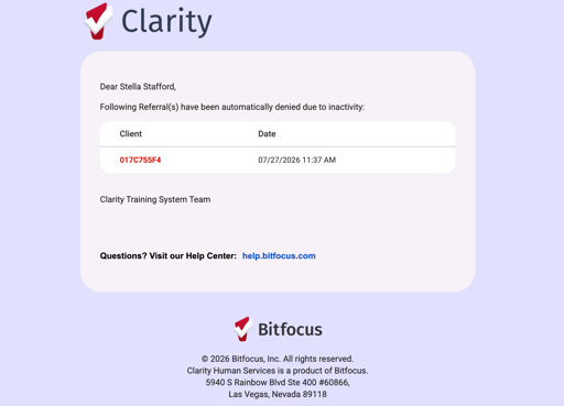 Standard email with notification information