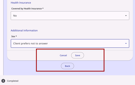The Cancel, Save, and Back buttons on a multi-step form