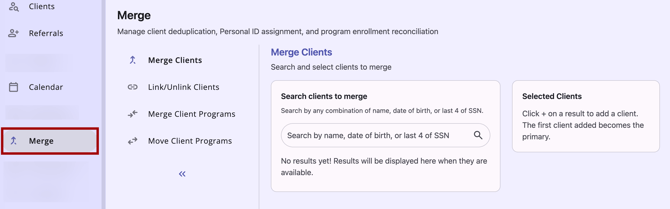 The Merge Module located on the primary navigation tab