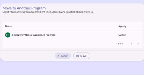 The Move to Another Program Modal showing available programs