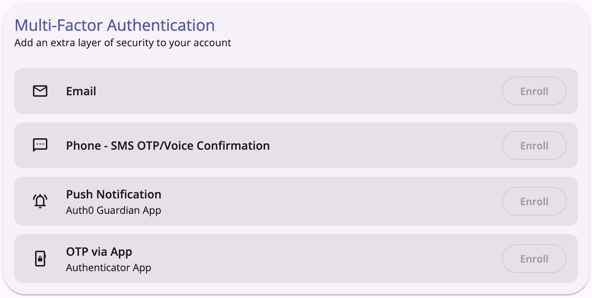The Multi-Factor Authentication section of the Security Settings in Account Settings