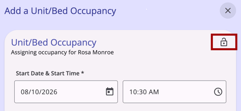 The Privacy icon showing on the Add a UnitBed Occupancy modal