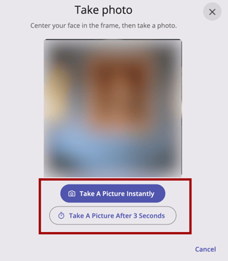 Two Take a Photo options for webcam