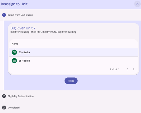 Unit Queue Reassign to Unit Step 1