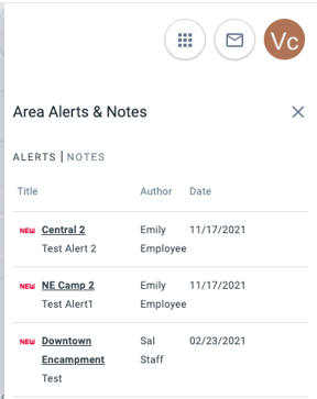 area alerts and notes