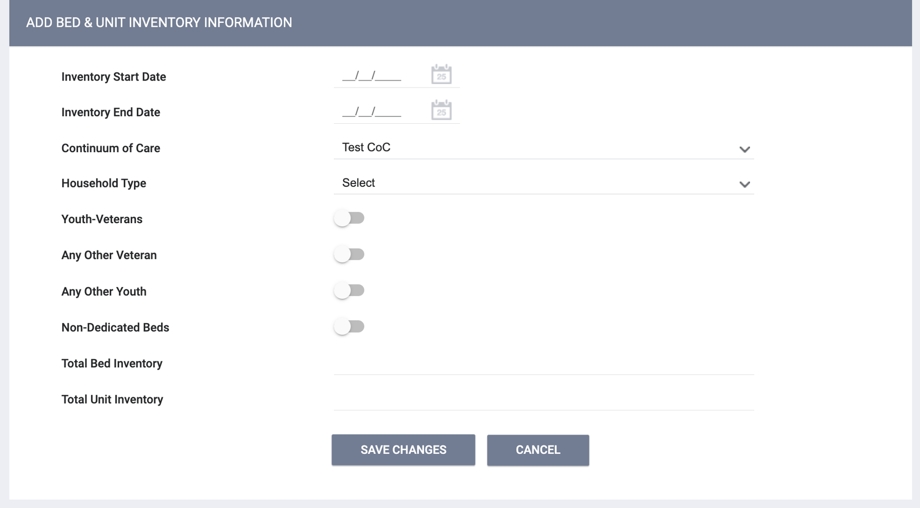 Program Setup: Bed & Unit Inventory Information