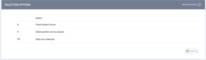 default selections