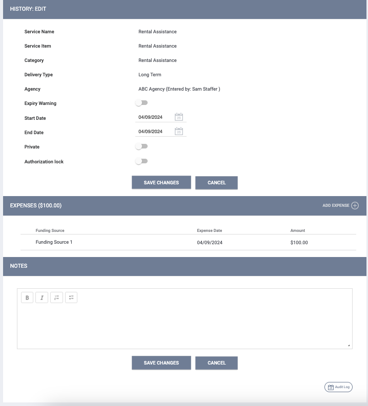 Recording and Editing Service Items in the Client Record